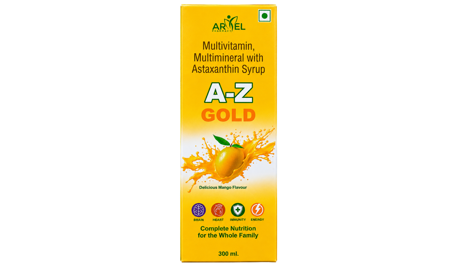 A-Z GOLD Multivitamin, Multimineral with Astaxanthin Syrup – Mango Flavour | 300 ml
