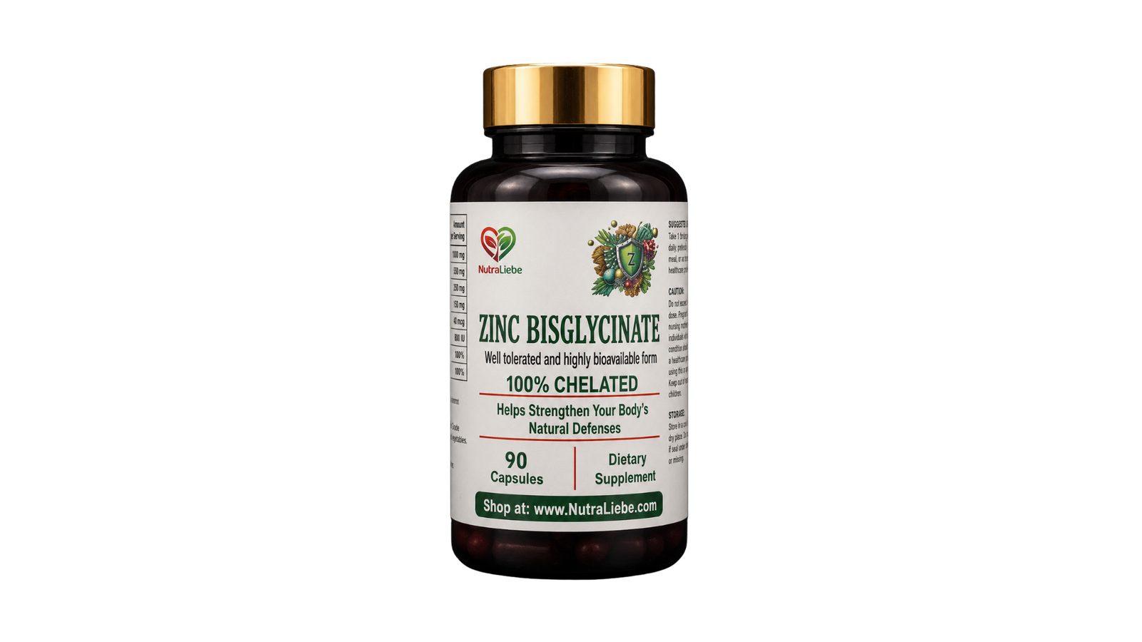 NutraLiebe Zinc Bisglycinate 13.2 mg – 100% Chelated Zinc – 90 Capsules