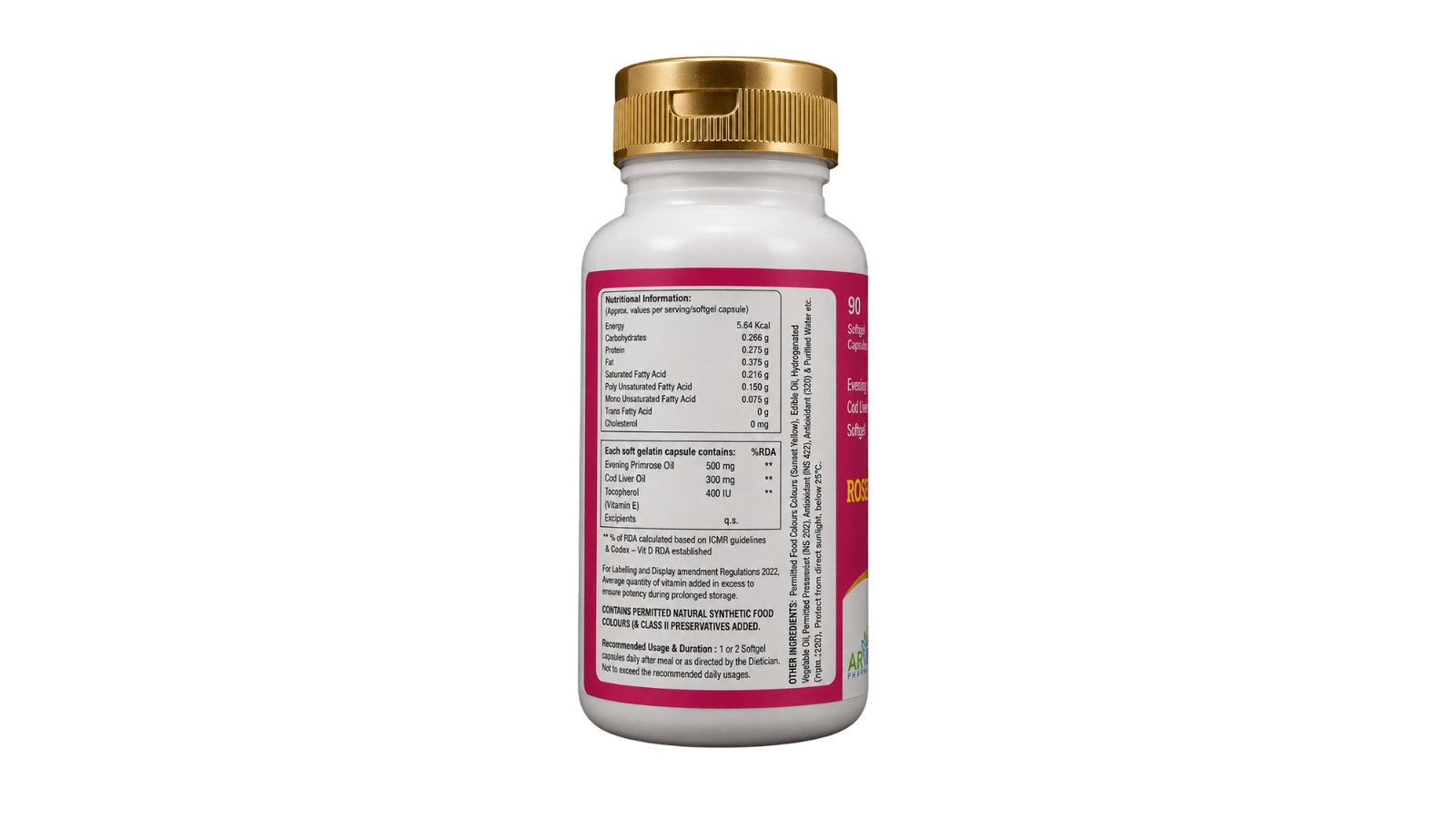 Rosebliss Evening Primrose Oil, Cod Liver Oil & Vitamin E Softgel Capsules – 90 Capsules - Image 3